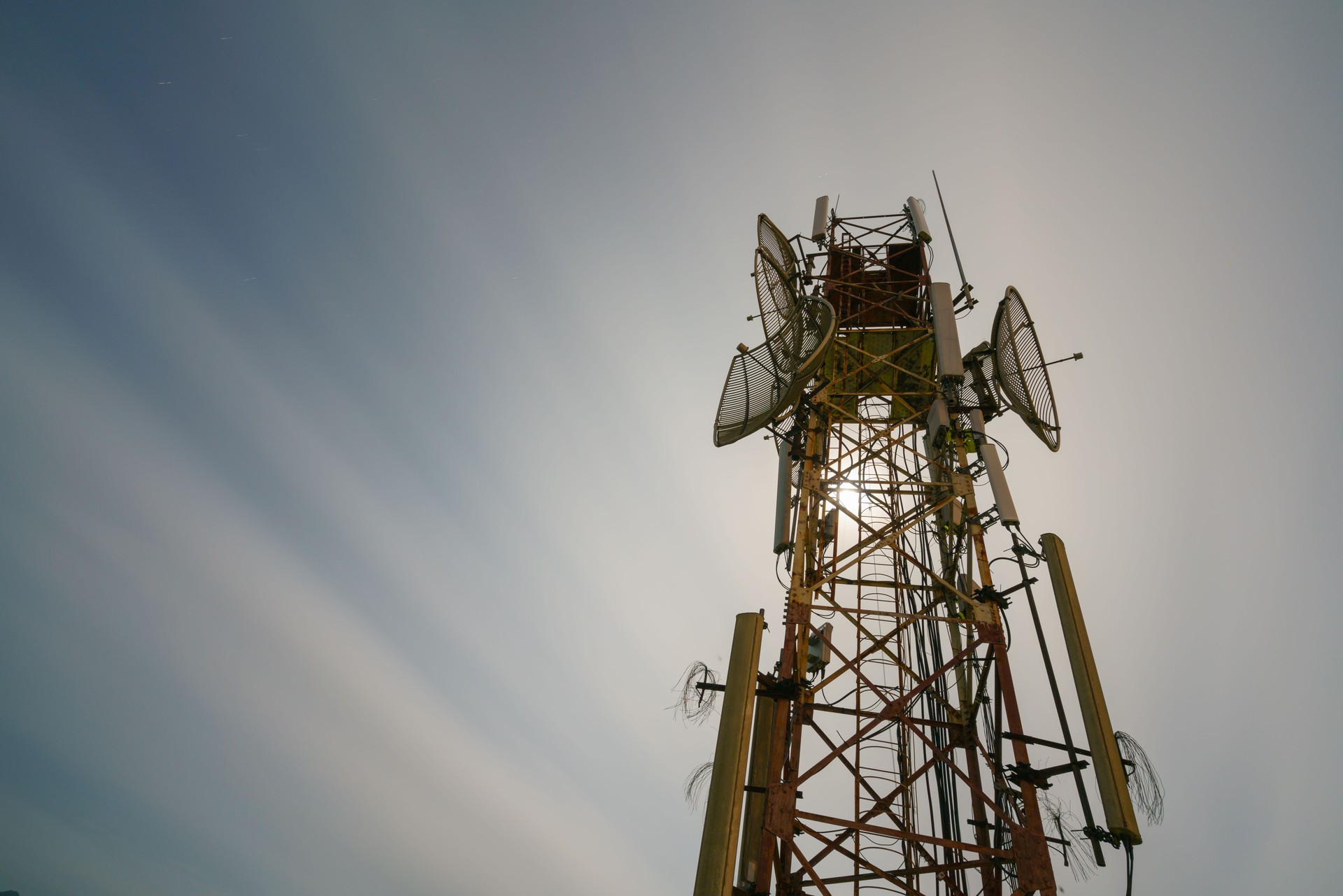 Microwave transmitter tower at night in Lang Son, Vietnam